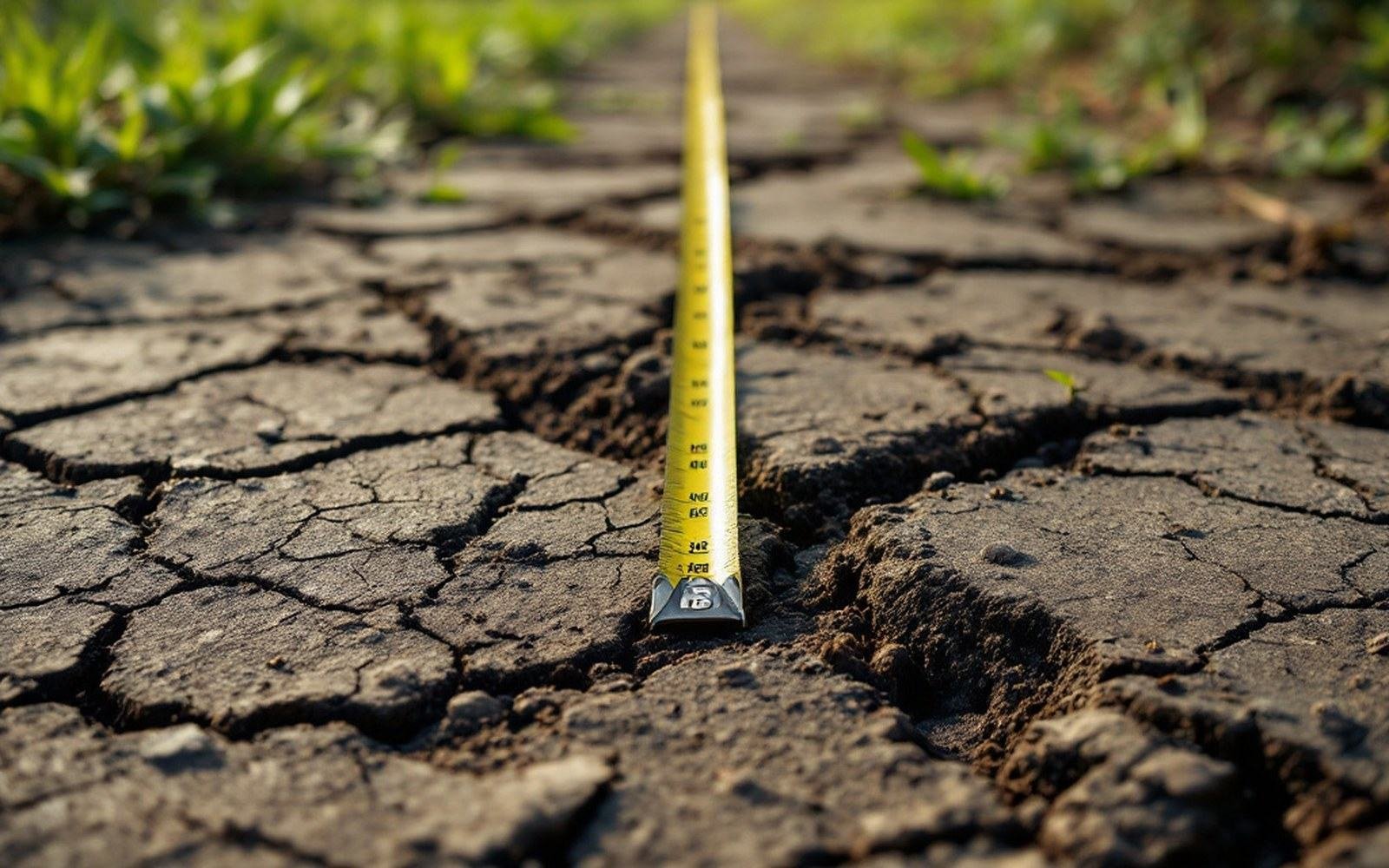 A measuring tape running away across rough ground